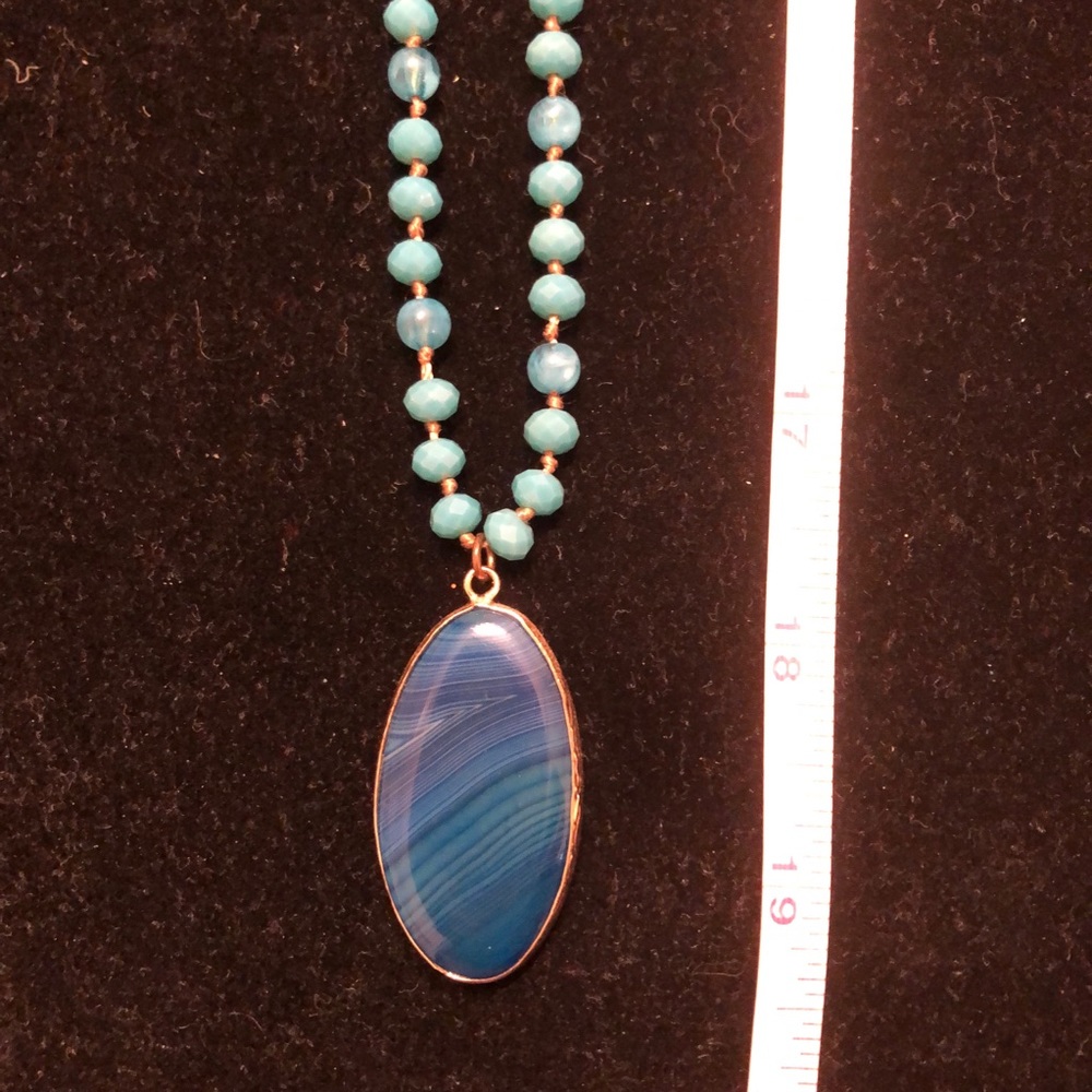 19” Long Blue Beaded Stone Statement Necklace - image 4